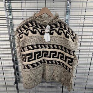 Isabel Marant Etoile M Cream Multi Knit Fringe Poncho